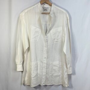 🎲 TOTOnKO  White linen Shirt Jacket